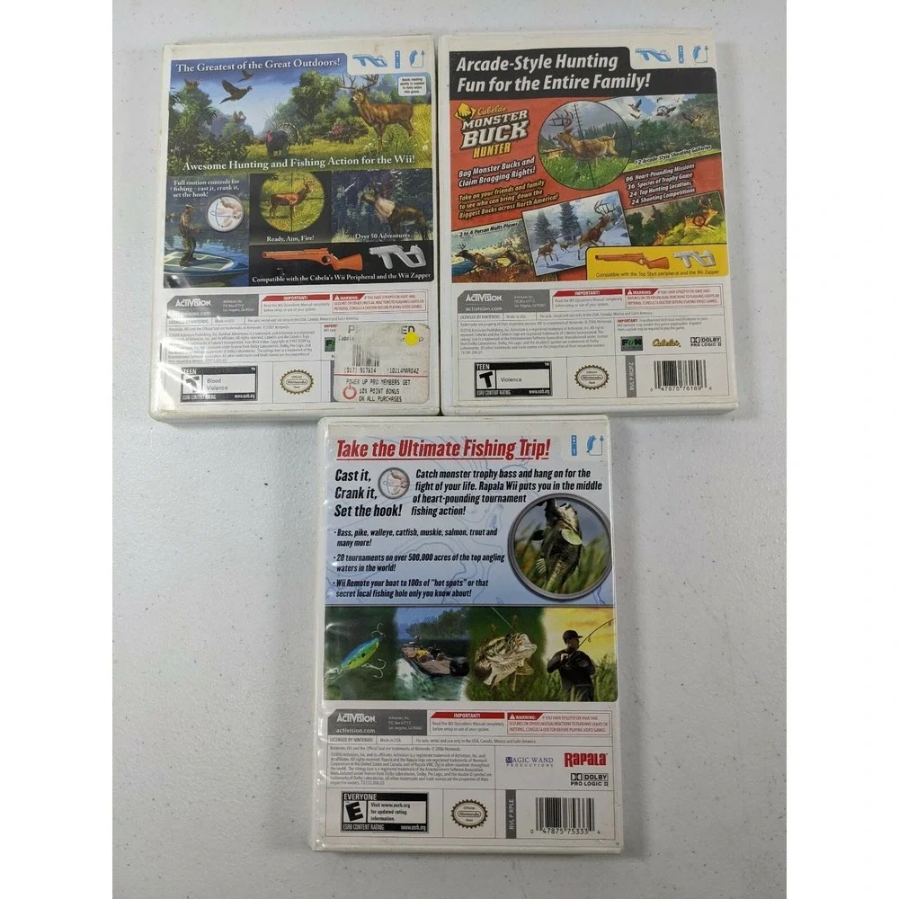 3 Wii games Rapala Tournament Fishing & Monster Buck Hunter & Outdoor Adventures